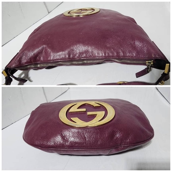 Authentic GUCCI Plum Leather GG Logo Blondie Hobo Bag Burgundy - Picture 10 of 14